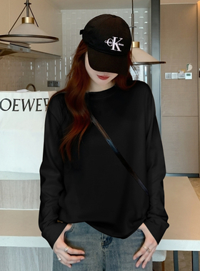 NOW真维斯纯棉黑色长袖t恤女2026新款春季可外穿内搭打底衫上衣
