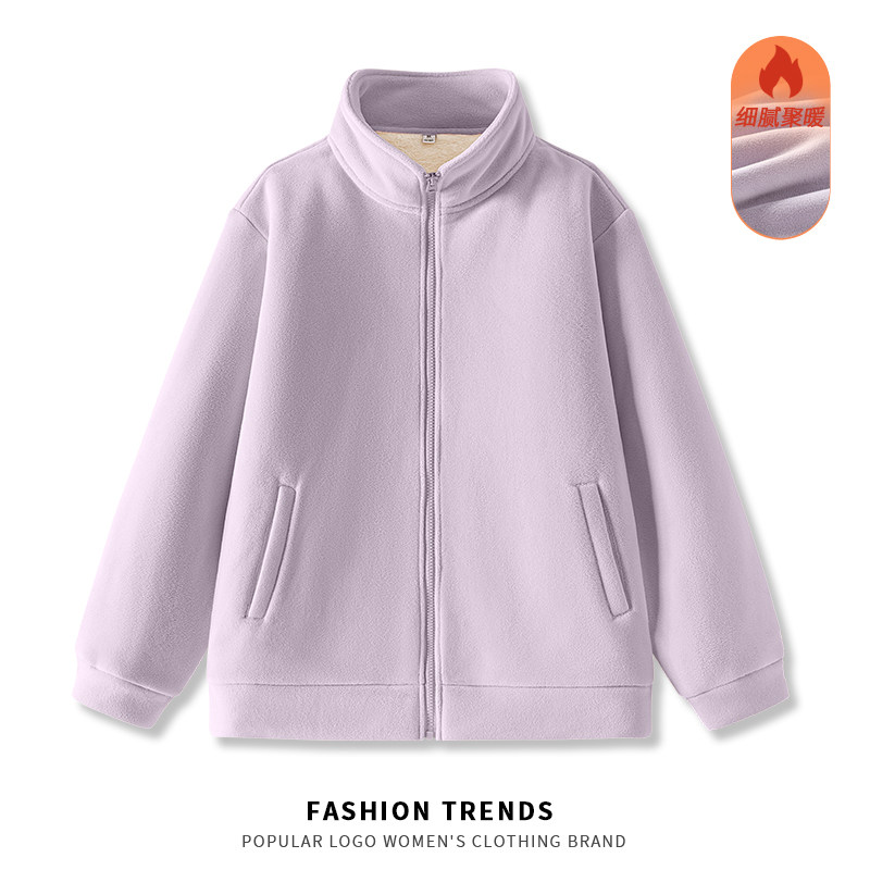 KV真维斯紫色立领开衫女2025秋冬新款加绒加厚小个子保暖上衣外