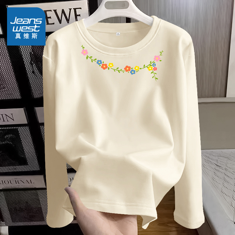 JR真维斯宽松纯棉长袖T恤女2025年新款秋季休闲透气亲肤舒适内搭