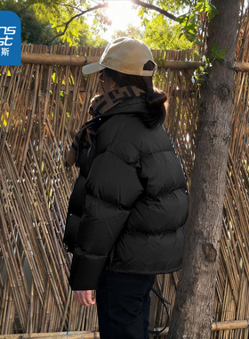 NOW真维斯黑色短款棉袄棉服女款2025新款冬超好看冬装面包服外套