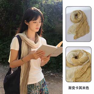 25n0727【乡丫头严选】棉麻围巾文艺棕色古著褶皱脖高级氛围感