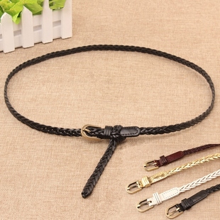 复古百搭女编织细腰带装饰连衣裙麻花编制韩国针扣打结皮带女简约