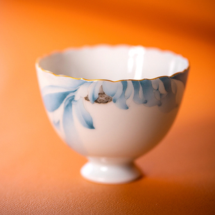 合吾 蓝莲花单杯 景德镇手绘粉彩描金中式复古宫廷风茶杯主人杯