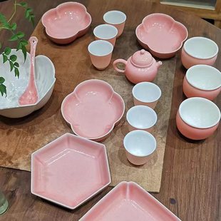 天野造物漫粉海棠壶承陶瓷纯手工干泡盘景德镇功夫茶具盖碗茶壶杯