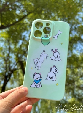 西高地狗狗插画iPhone15/14PROMAX菲林原创手机壳亮面硬壳个性苹果13/12PRO适用安卓RENO11/nova9