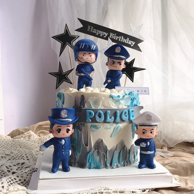 卡通警察蛋糕装饰摆件交警女警察刑警公仔生日烘焙q版国庆甜品台