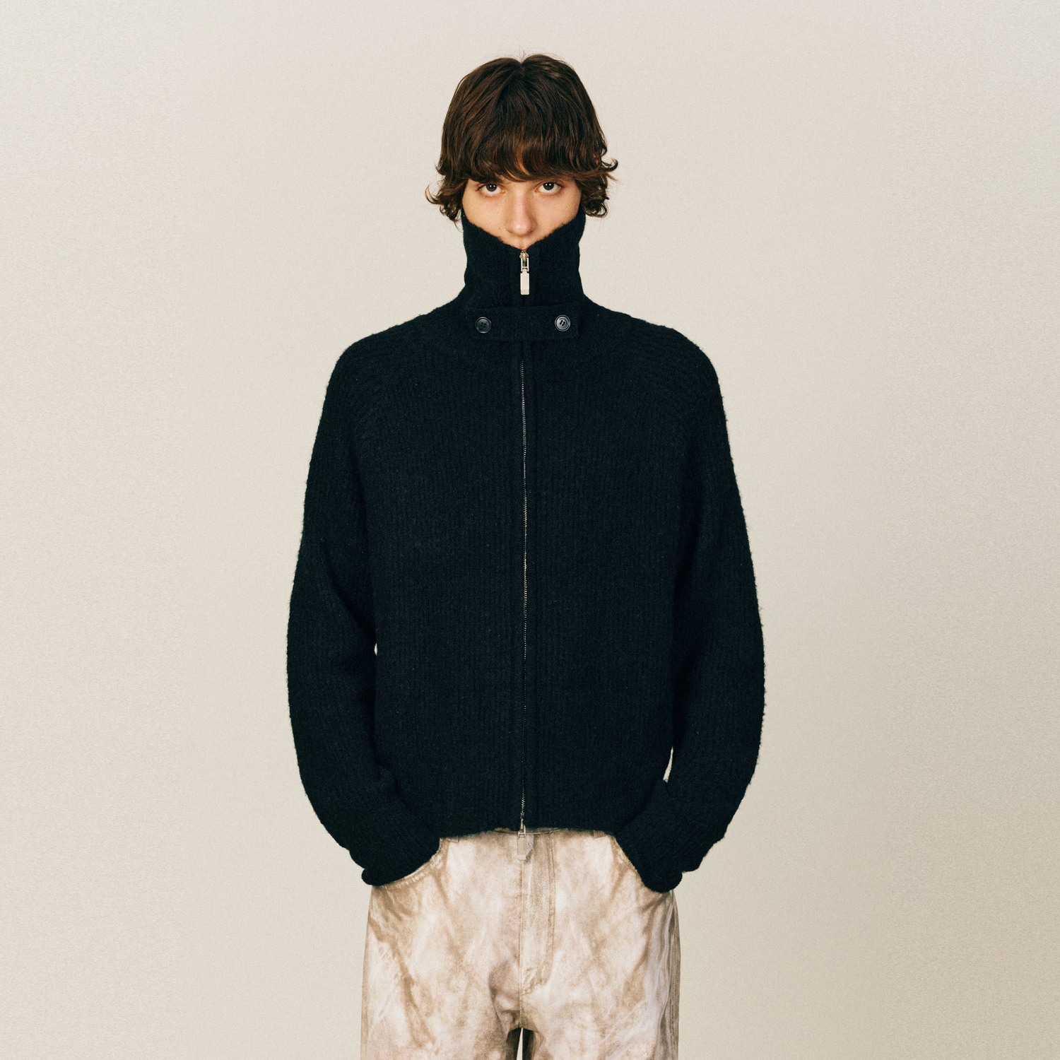 NONRADICAL （NR）翻领开衫（可拆卸搭片）长袖毛衣 外套针织衫男