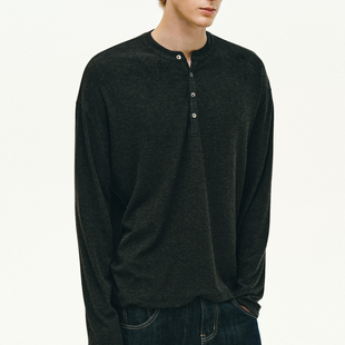 NONRADICAL「羊绒醋酸混纺」亨利领长袖T恤 NR