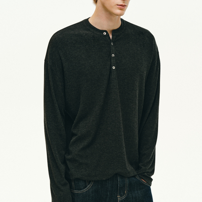 NONRADICAL「羊绒醋酸混纺」亨利领长袖T恤 NR