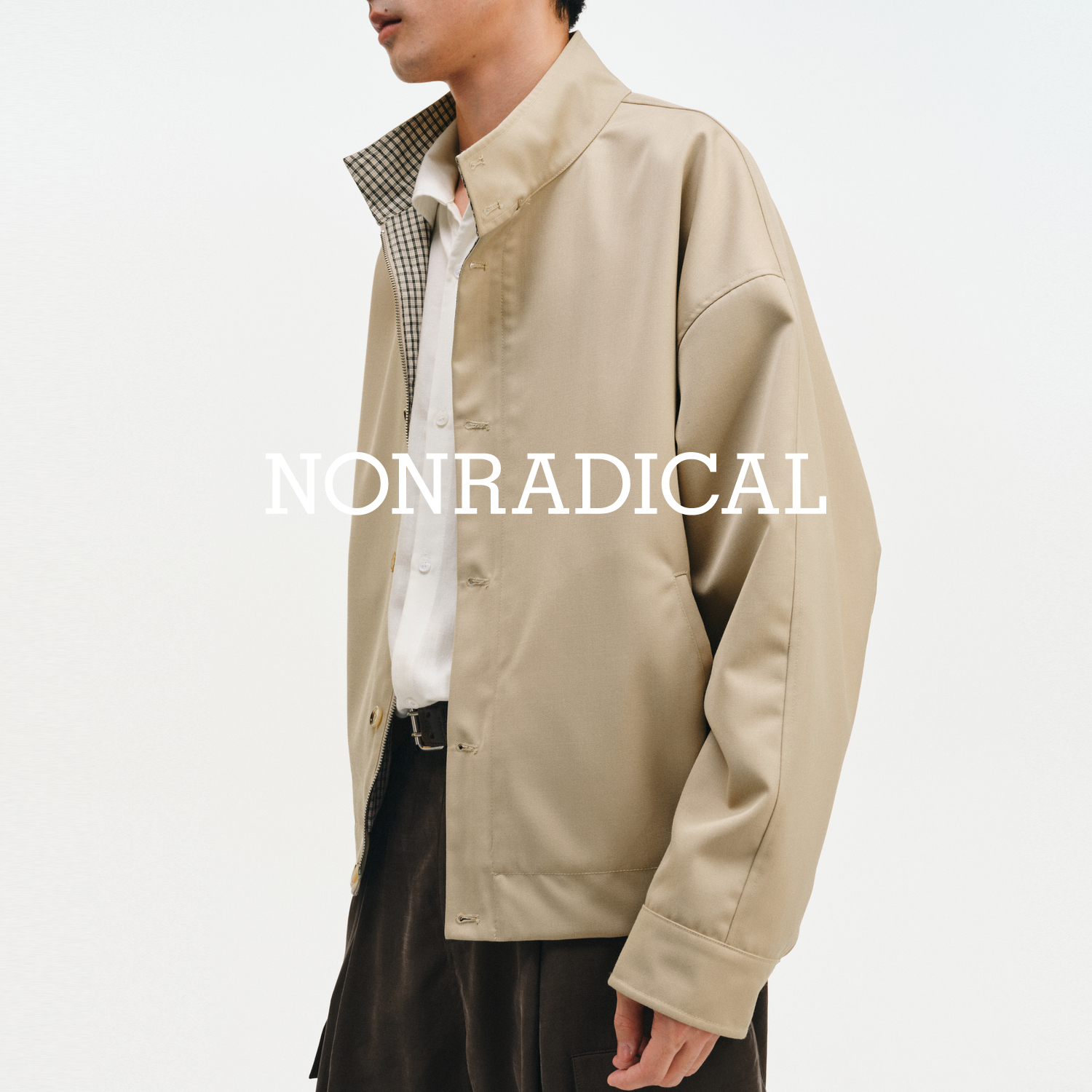 NONRADICAL「50%羊毛」格纹拼接哈灵顿夹克 NR
