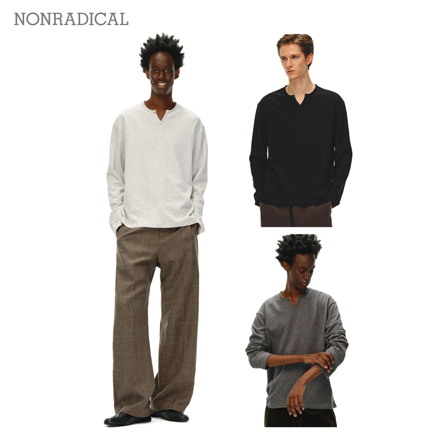 NONRADICAL高定麻感肌理V领长袖T恤215元