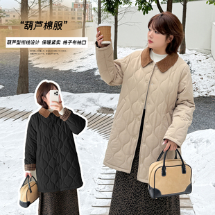 女装 大码 胖MM复古灯芯绒棉衣中长宽松保暖棉服外套 新款 2025冬季