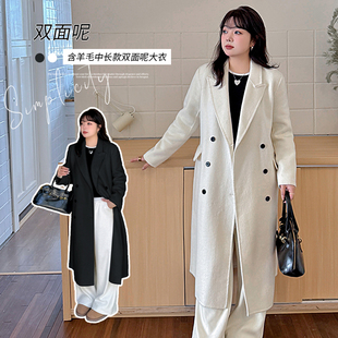 胖MM含羊毛保暖双面呢外套气质中长款 2025冬季 女装 大码 大衣 新款