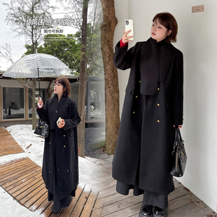 2025冬季新款大码女装胖MM赫本风长款风衣外套气质黑色呢子大衣