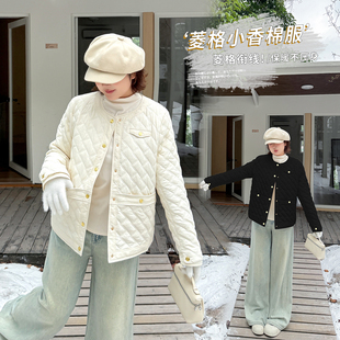 女装 大码 胖MM减龄菱格裥棉保暖棉服女圆领外套棉衣 新款 2025冬季