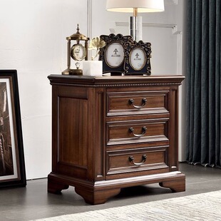 全实木美式床头柜现代简约卧室床头储物柜高档复古风格卧室床边柜