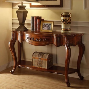 美式实木半圆艺术玄关桌台供桌欧式客厅隔断柜靠墙桌装饰沙发背几