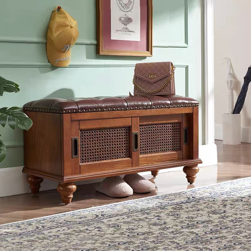 美式实木换鞋凳家用门口鞋柜坐凳一体可坐式收纳穿鞋凳入户坐凳