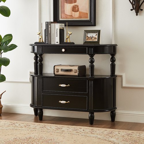 法式全实木半圆玄关柜欧式复古玄关桌美式简约玄关台门厅柜靠墙桌