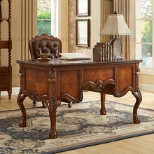 美式实木仿古大书桌办公桌老板电脑桌欧式写字台书法桌书桌椅组合