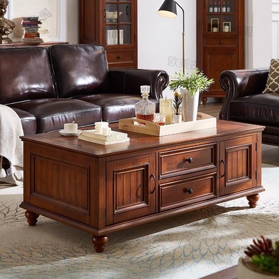 美式客厅全实木茶几电视柜组合现代简约茶桌小户型家用长方形一体