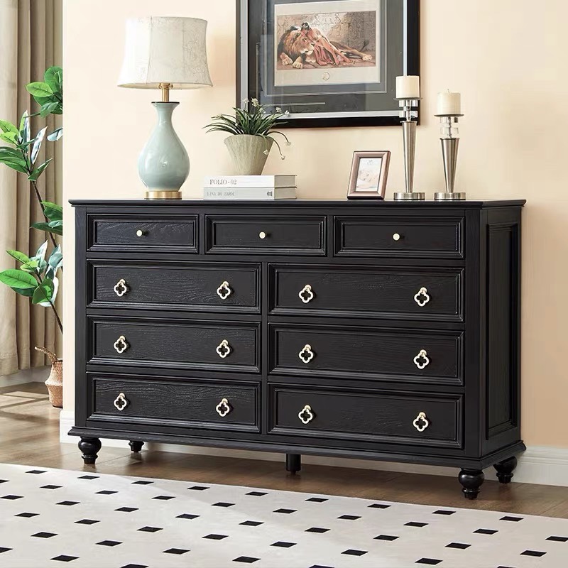 法式复古实木斗柜卧室中古风储物收纳柜小户型家用边柜拼色床尾柜