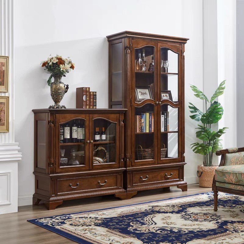 美式复古酒柜客厅靠墙全实木双门酒水柜欧式风格单门小酒柜矮柜