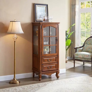 美式实木酒柜玻璃装饰柜展示柜欧式单门红酒柜靠墙客厅简约小酒柜