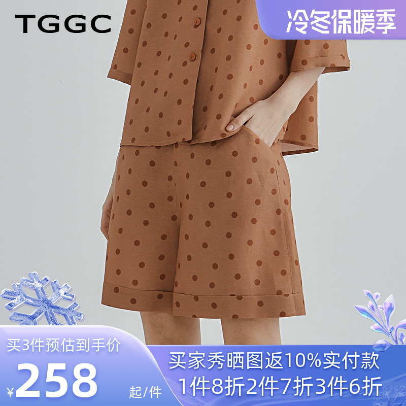 台绣正品亚麻短裤女外穿波点印花休闲裤宽松洋气夏季2023年新款