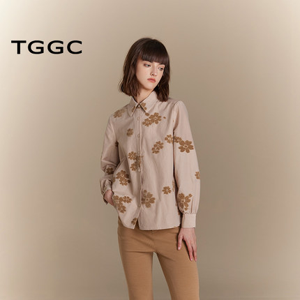 TGGC/台绣精致提花衬衫质地细腻软糯花型立体秋新款S37096