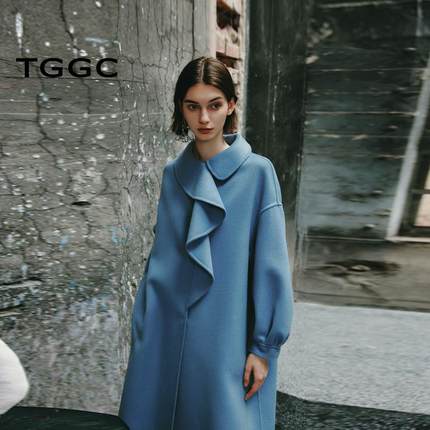 台绣羊毛双面呢大衣女外套保暖简约气质冬季中长款J37126