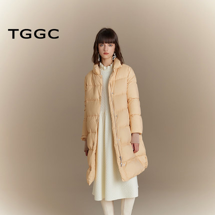 台绣气质轻暖长款羽绒服肌理感翻领防风保暖鸭绒外套冬J37271