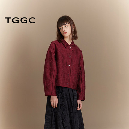 金台绣新中式提花短外套女翻领灯笼袖设计感修身上衣款S37105