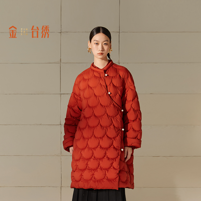 金台绣新中式中长款立领羽绒服