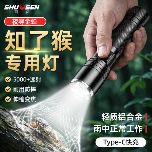 硕森强光充电手电照知了猴专用灯