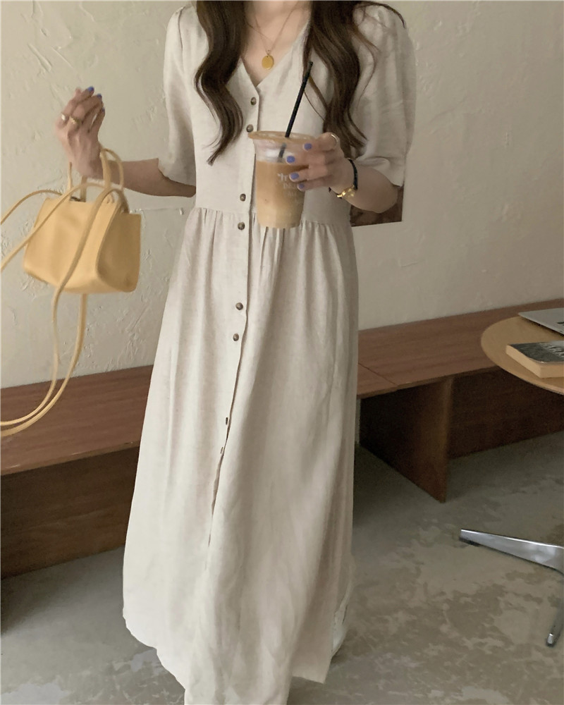 Real price chic Hanfeng slubby cotton long dress