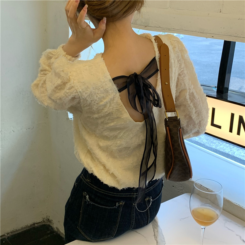 Real price early spring new back drawstring lace up Vintage shirt