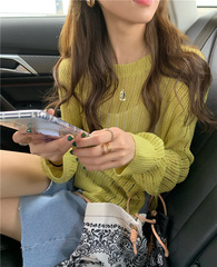 Real price chic Hanfeng pure color hollow knitted thin sunscreen top