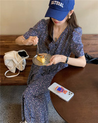 Real price chic Hanfeng slim waist V-neck dress