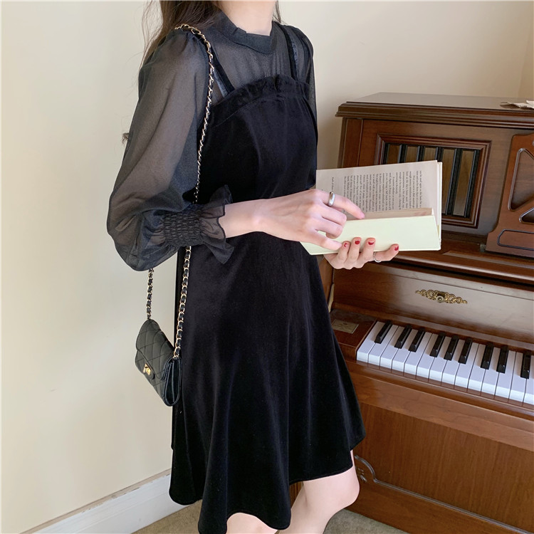 Real Price vintage warm oil court fake two velvet dresses