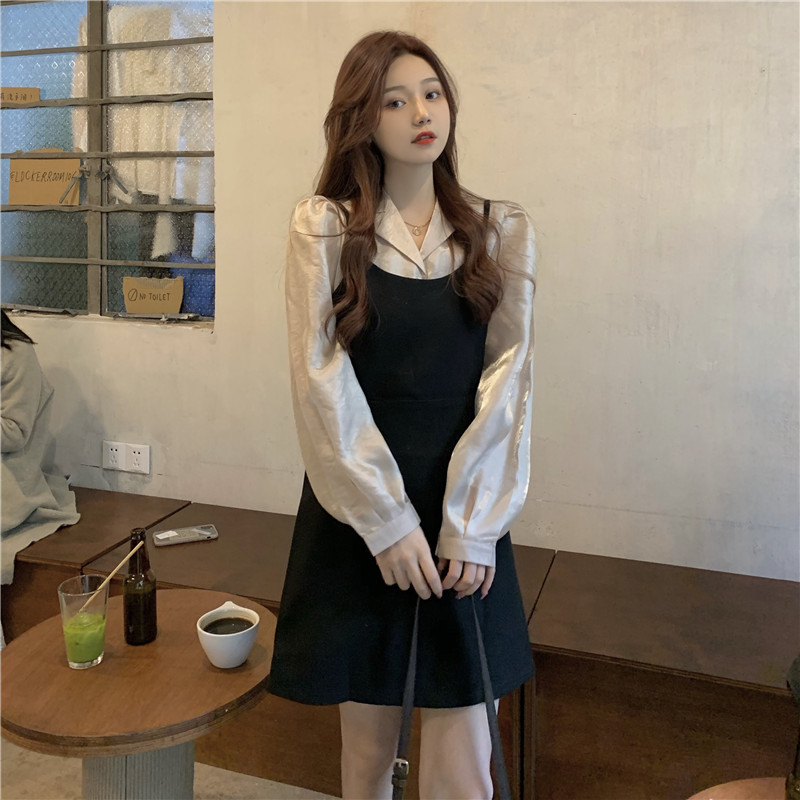 Real price early spring new silk shirt with cut back lace up dress