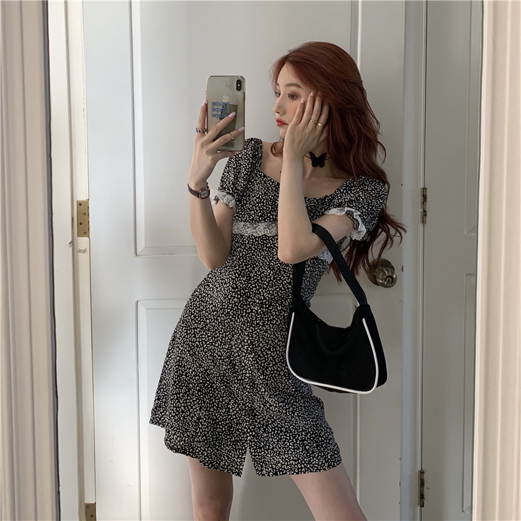 Real price milk leopard retro short playful dress