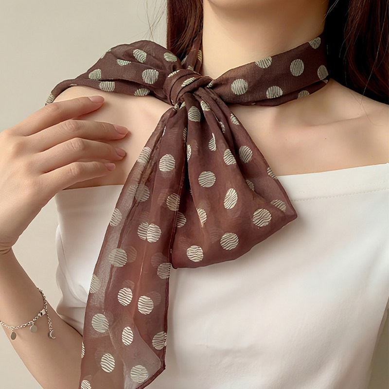 法式复古棕色波点丝巾系脖女气质百搭高级感长条围巾发带绑带饰品,服饰配件/皮带/帽子/围巾,围巾/丝巾/披肩,淘宝优惠券,粉丝福利购,淘宝优惠卷