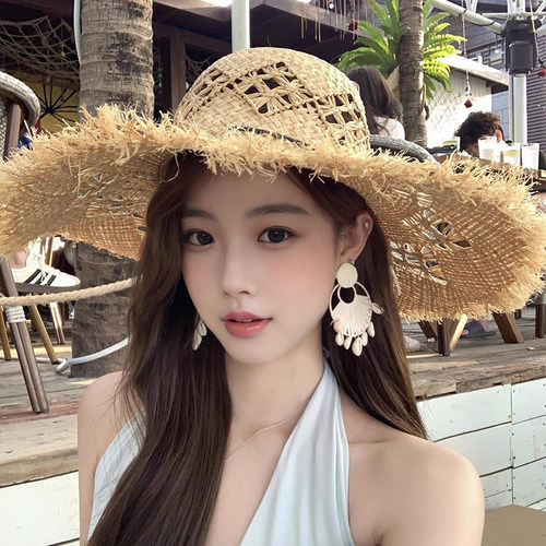 镂空拉菲草帽海边沙滩遮阳防晒