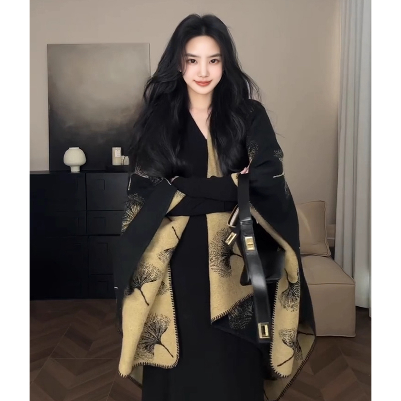 银杏叶披肩新中式复古披风