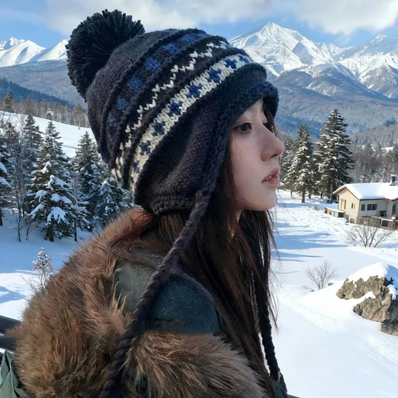 费尔岛毛球针织毛线帽东北防寒