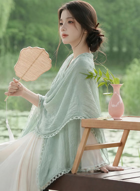 绿色防晒丝巾披肩女外搭2026新款