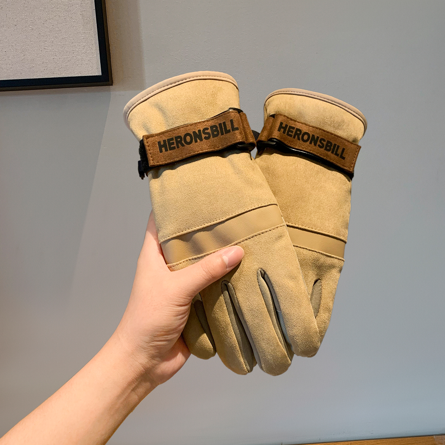 麂皮绒骑行五指手套女冬季加绒加厚保暖防寒电动车摩托车可触屏