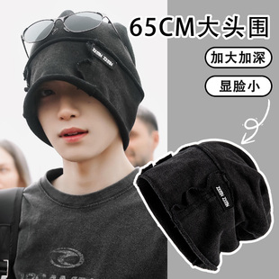 梓渝同款 水洗复古做旧堆堆帽女黑色卷边冷帽显脸小宽松包头帽子男