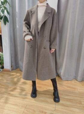 2024冬季新款大码扩版韩版时尚大气双面羊毛长款大衣女大翻领外套